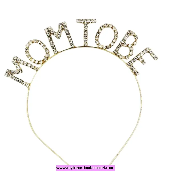 Taşlı Mom To Be Gold Taç